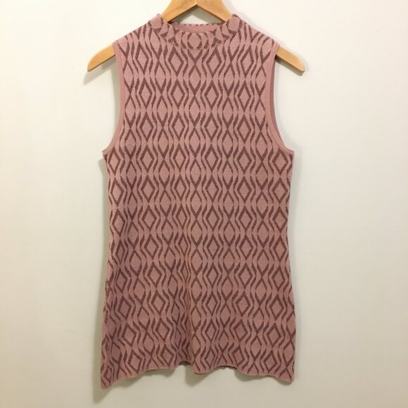 Retro Dusty Pink Mockneck Diamond Sleeveless Top - Picture 1 of 10